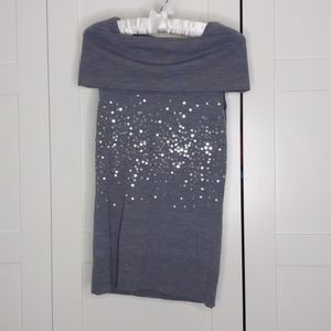 Grey Cowlneck lightweight sequined sleeveless swt